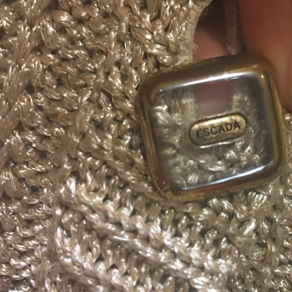 Escada tan cardigan with gold metal sheen, and golden acrylic signature button - Picture 3 of 7